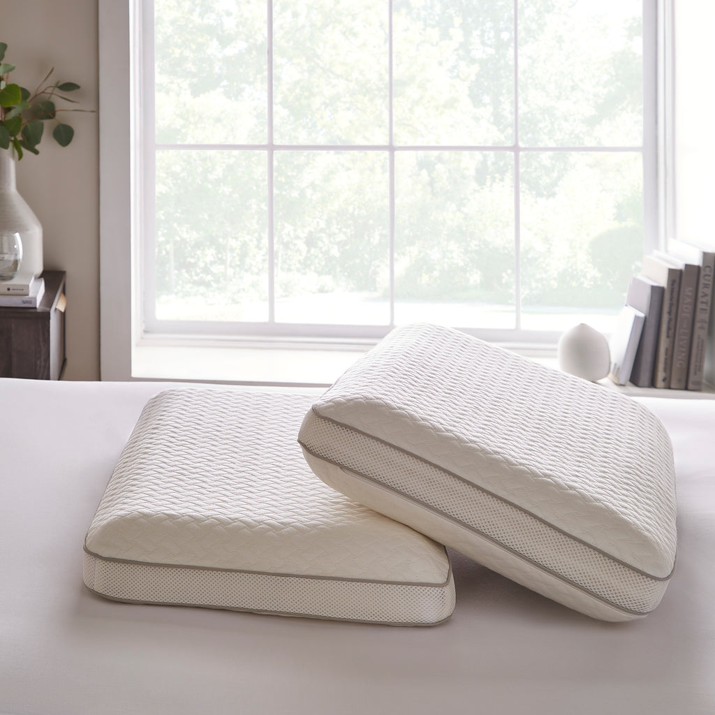 Adjustable 3 Layer Memory Foam 2 Pillows On A Bed