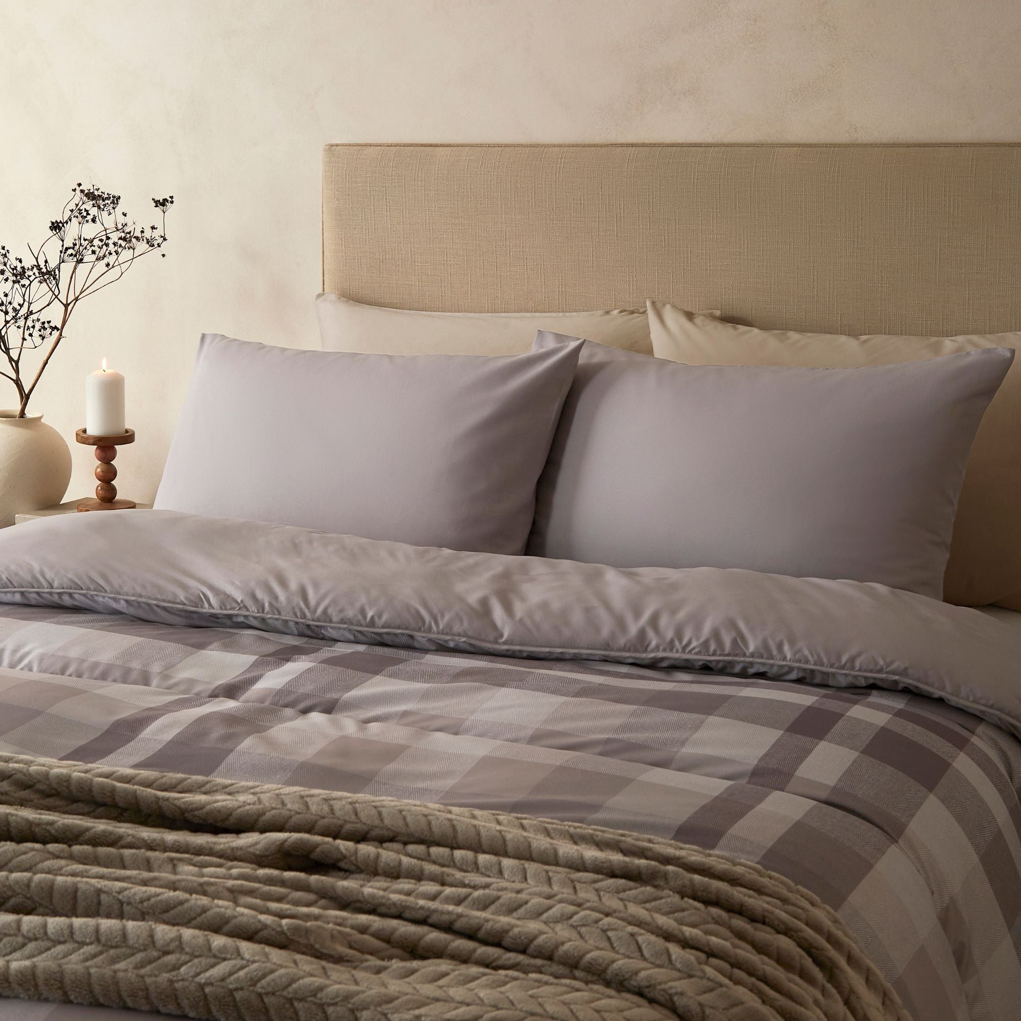 Night Lark® Natural Check Coverless Duvet Set