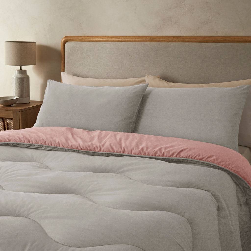 Night Lark® Reversible Dusky Rose and Nordic Mist Grey Coverless Duvet Close up