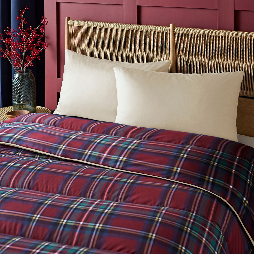 Night Lark Classic Tartan Berry Red Coverless Duvet lifestyle Close up