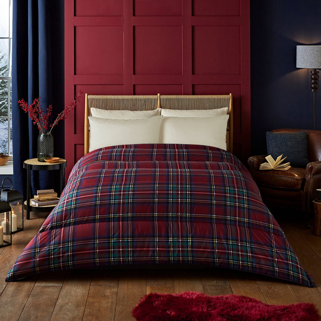 Night Lark Classic Tartan Berry Red Coverless Duvet lifestyle
