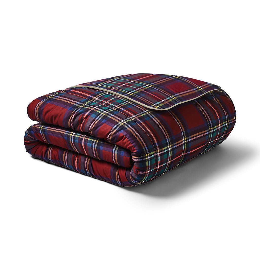 Night Lark Classic Tartan Berry Red Coverless Duvet Folded up