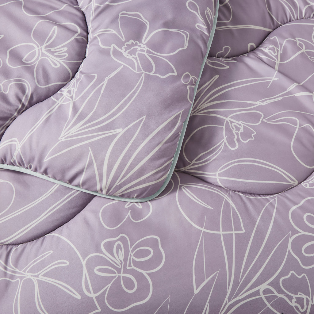 Night Lark/ Night Owl Monochrome Garden Coverless Duvet Detail Lavender Purple Colour
