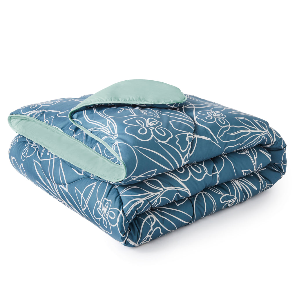 Night Lark/ Night Owl Monochrome Garden Coverless Duvet Folded Teal