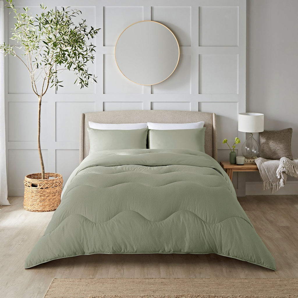 Night Lark® Seersucker Coverless Duvet Set Olive Green lifestyle