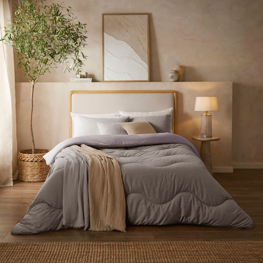 Night Lark® Soft Weave Coverless Duvet Set Stone Grey lifestyle