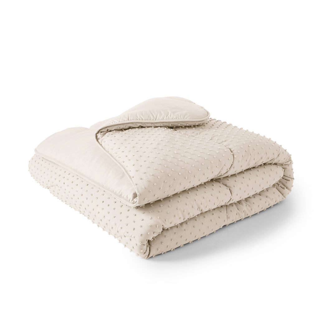 Night Lark/ Night Owl Tufted Dots Warm Sand Coverless Duvet Bedding Folded Up