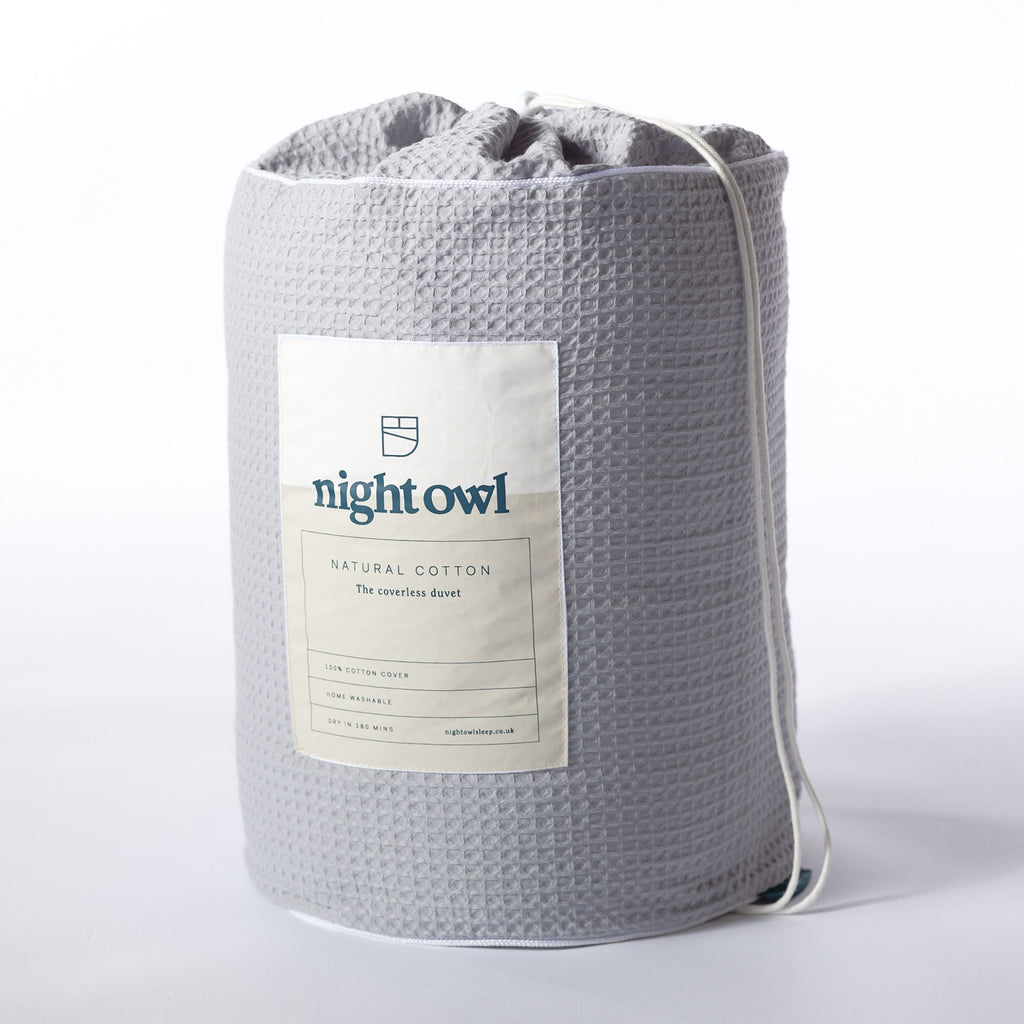 Night Lark/ Night Owl Pure Cotton Waffle Collection Coverless Duvet in Grey