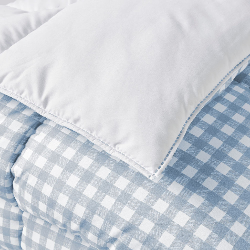 Night Lark/ Night Owl  Gingham Coverless Duvet In Dusk Blue