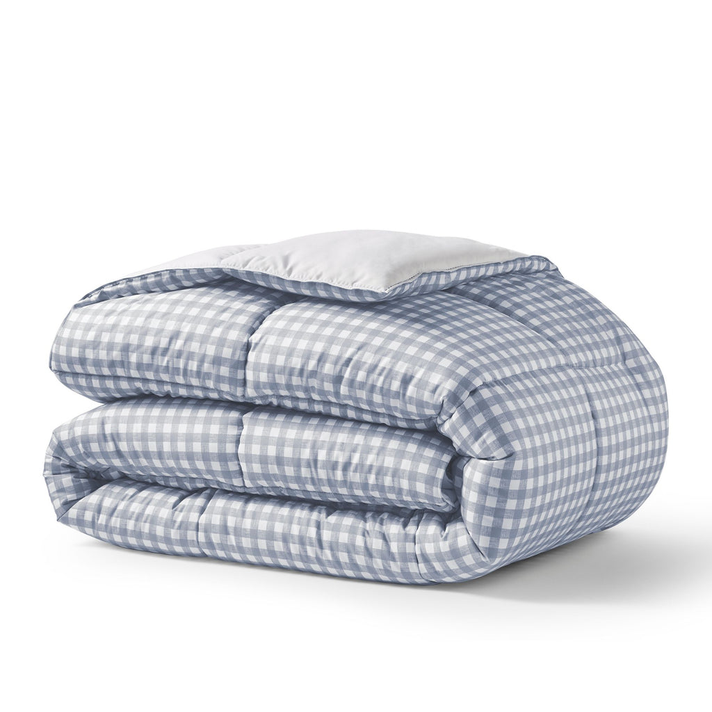 Night Lark / Night Owl  Gingham Coverless Duvet In Nordic Mist Grey