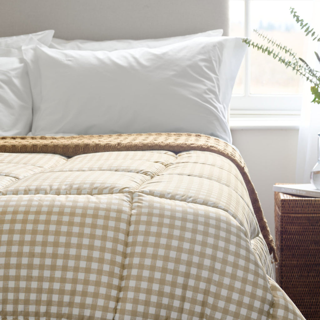 Night Lark / Night Owl Gingham Coverless Duvet In Warm Sand