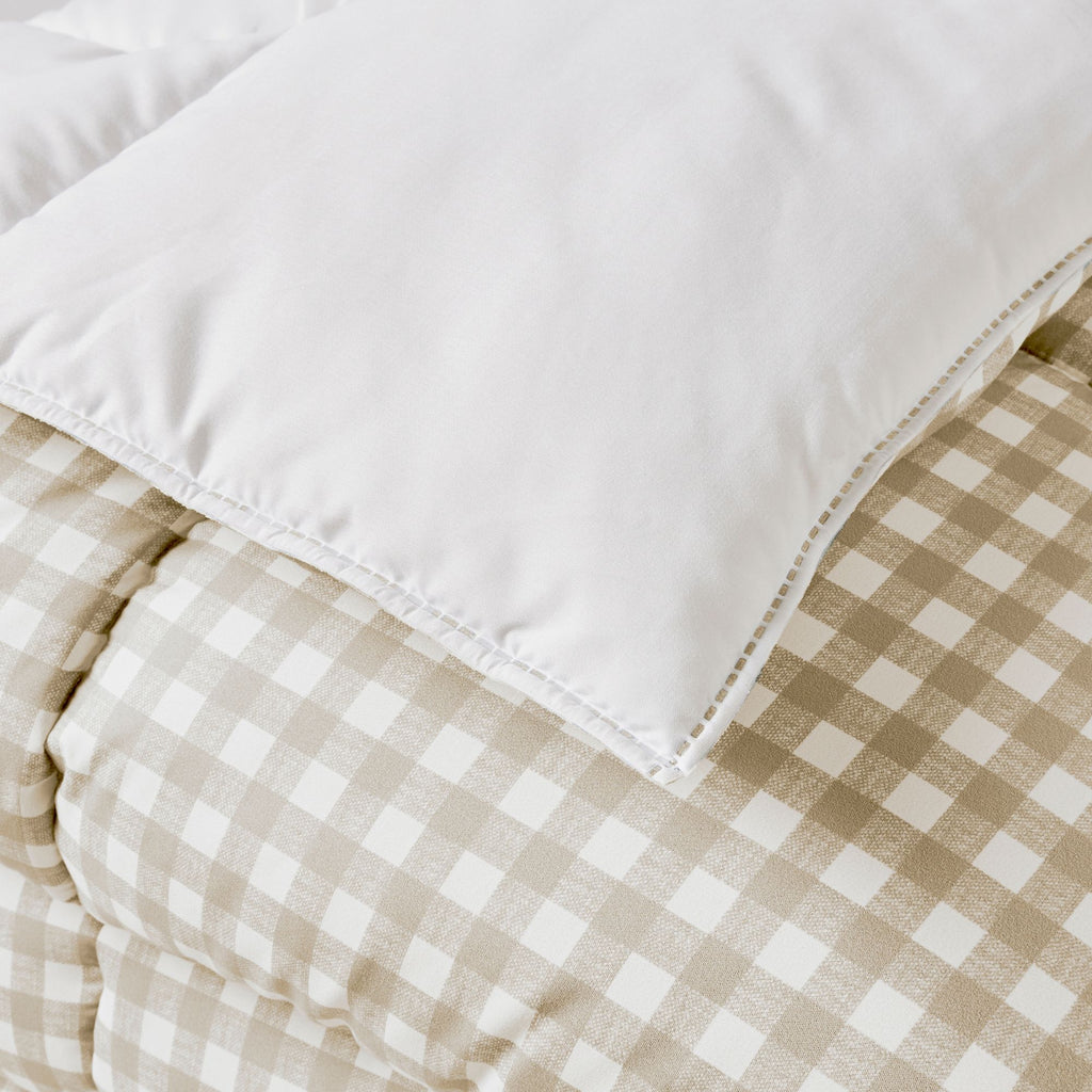 Night Lark/ Night Owl  Gingham Coverless Duvet In Warm Sand