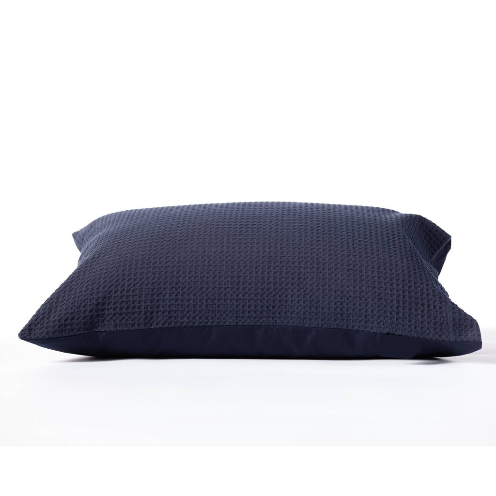 Night Lark/ Night Owl Pure Cotton Waffle Collection Pillowcase Pair in Navy