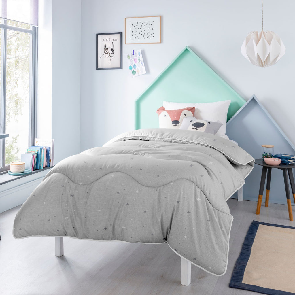 Night Owl® Junior Childrens Grey Star Coverless Duvet & Pillowcase Set - Single Bed Size