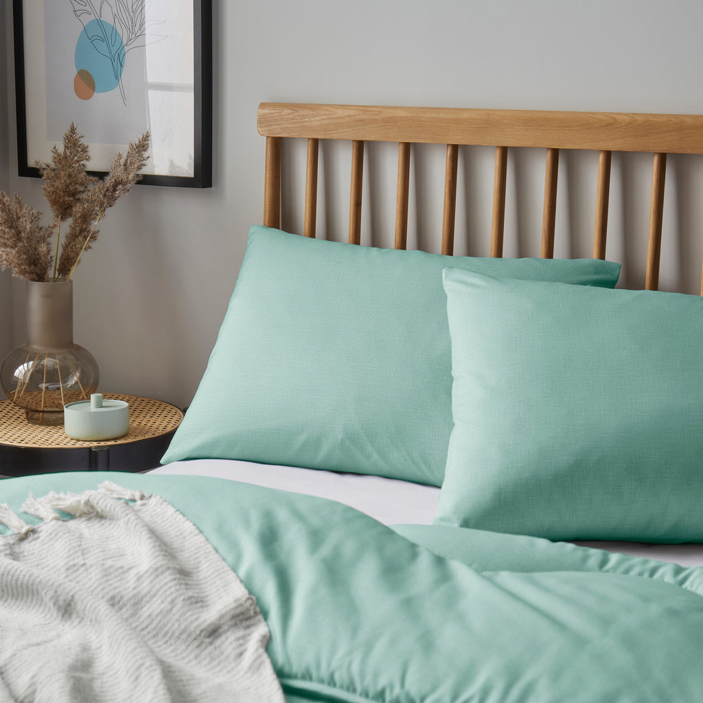 Night Lark/ Night Owl  Linen Collection Pillowcases in Seagrass Green